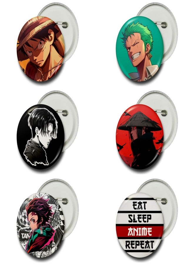 Visibee Anime Pin Badge Set of 6 (58mm) - Luffy, Zoro, Tanjiro, Itachi, Eat Sleep Anime Repeat - Cool Pins for Bags & Jackets - Image 3